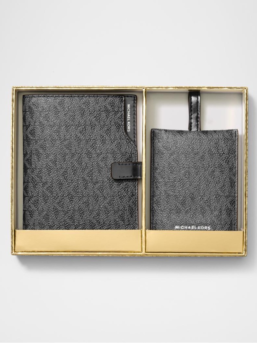Michael Kors Jet Set Passport Case & Luggage Tag Gift Set Black NIB